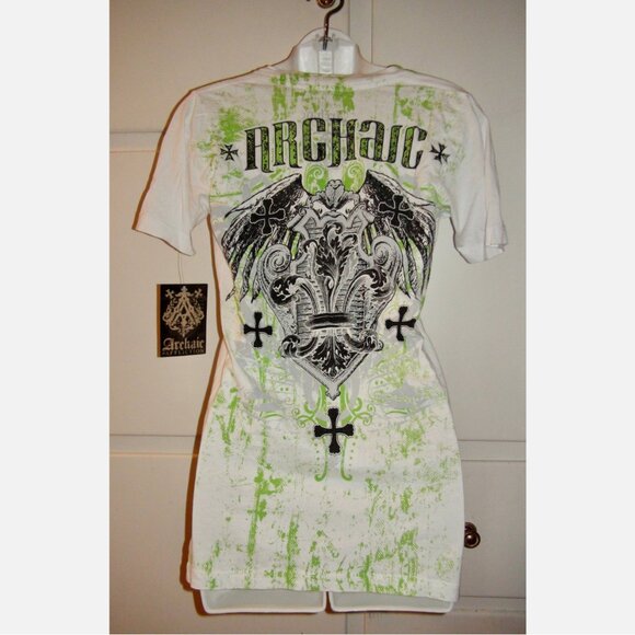 Affliction Archaic White Green Black Graphic T Shirt - Picture 1 of 3